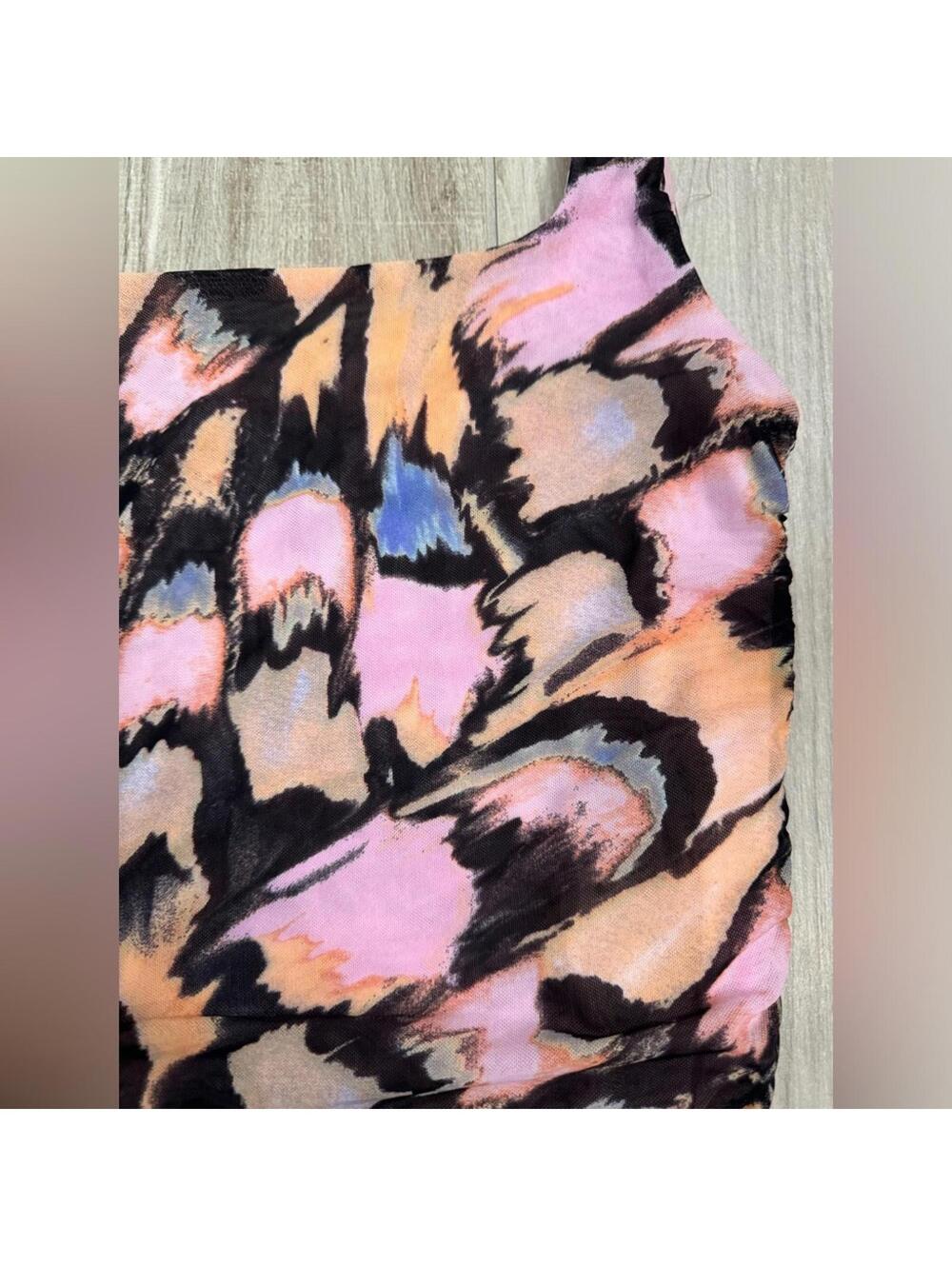 Free People Avenue Black Abstract Print Tie Sleeve Crop Tank Top- Size Small - Picture 3 of 6